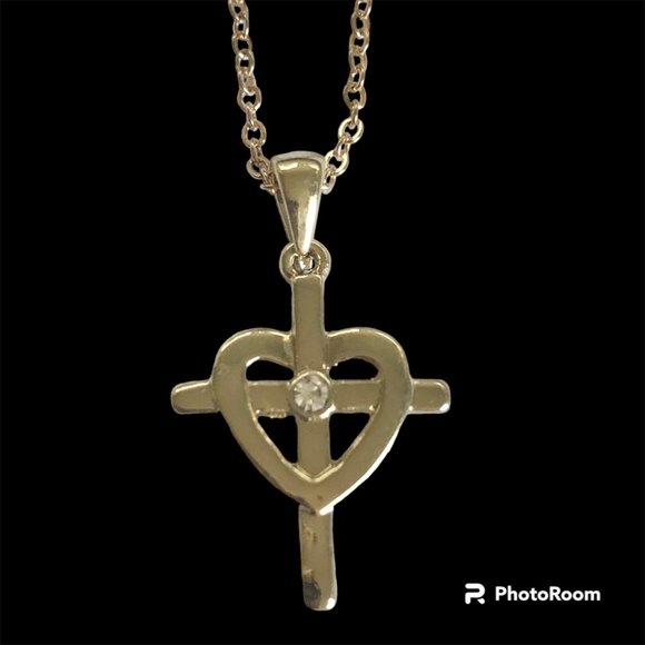 Sacred Heart Cross Necklace 18" Gold Plated Crystal Catholic Christian Gift - Picture 4 of 11